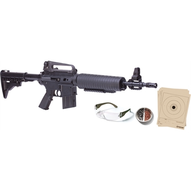 Picture of Crosman AR Style Bolt Action Multi Pump Rifle Kit, W/Ammo/Targets/Glasses, 177 Cal, 660 Fps (Bb's), 625 Fps (Pellets) M4-177KT