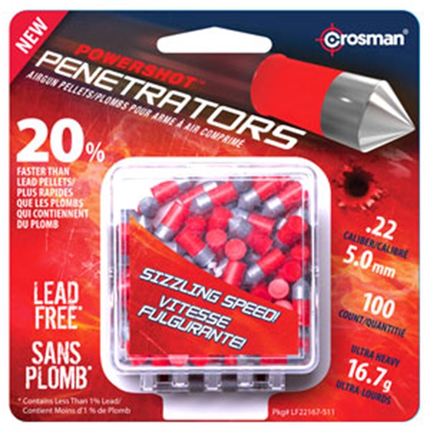 Picture of Crosman Powershot Red Flight Penetrators 16.7Gr Lead Free Pellets, .22 Cal, 100 CT LF22167