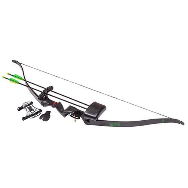 Picture of Crosman Sentinel (Black) Pre-Teen Recurve Bow - Includes Two 26" Arrows, Adj Pin Sight, Arm Guard, Finger Tab And 2Pc Quiver ABY215