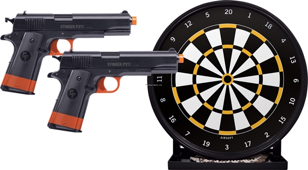 Picture of Crosman Stinger Challenge Kit (Cal Compliant) (2) Spring Powered Single Shot Pistols W/12" Sticky Target Kit-Incl Ammo, 325 Fps