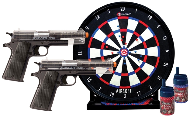 Picture of Crosman Stinger Challenge Kit (Clear/ Black)  Spring Powered, Single Shot Pistols With 12" Sticky Target Kit - Includes Ammo