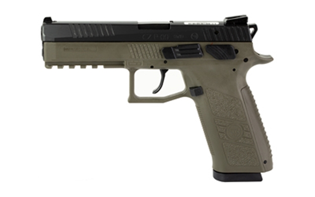 Picture of  Cz-Usa 81268 P-09  9Mm Luger 10+1 4.54" Black Nitride Inside Railed Slide, OD Green Polymer Frame W/Picatinny Rail, Stippled OD Green Interchangeable Backstrap Grips