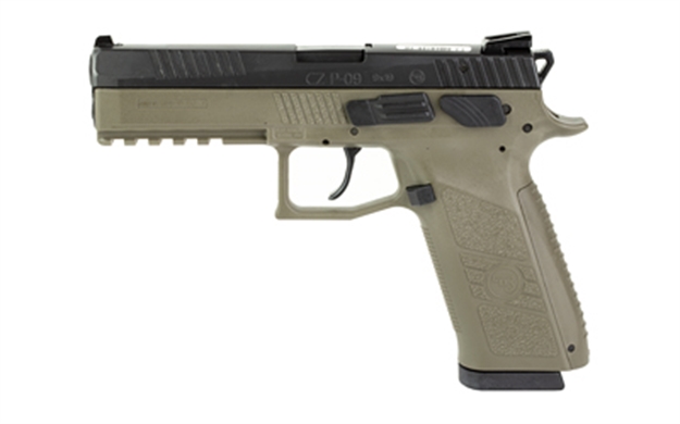 Picture of  Cz-Usa 89268 P-09  9Mm Luger 4.54" 19+1 OD Green Finish Frame With Inside Railed Black Steel Slide, Stippled Interchangeable Backstrap Grip & Picatinny Rail