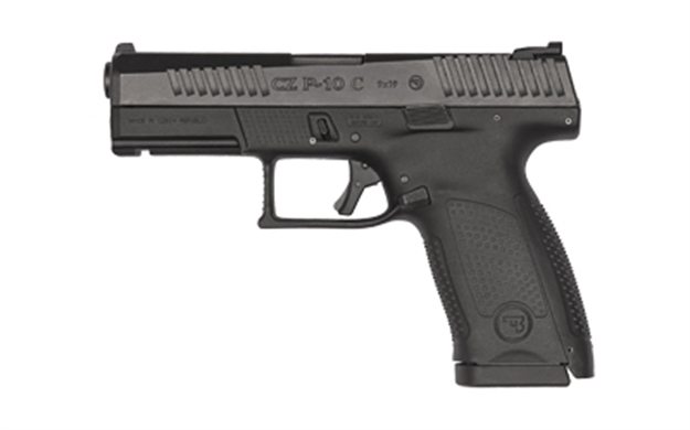 Picture of  Cz-Usa 01536 P-10 C  Compact Frame 9Mm Luger 10+1 4.02" Black Carbon Steel Barrel, Black Nitride Optic Ready/Serrated Steel Slide, Black Polymer Frame W/Picatinny Rail, Interchangeable Backstrap Grip