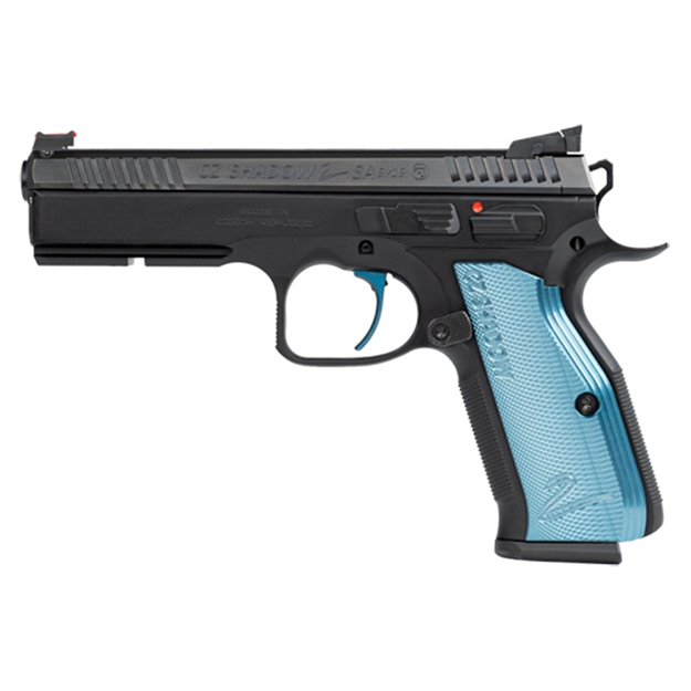 Picture of Cz-Usa Cz-Usa CZ Shadow 2, 9Mm, 4.89" Barrel, Fiber Optic Front/Hajo Rear, Blue Grips, 17-Rd 91245 80670391245