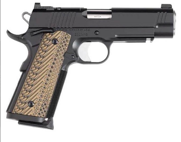 Picture of  Dan Wesson 01795 Specialist Commander Full Size Frame 45 Acp 8+1 4.25" Stainless Steel Barrel, Black Duty Serrated Steel Slide, Black Duty Steel Frame W/Picatinny Rail, Black/Brown G10 Grip 806703017952