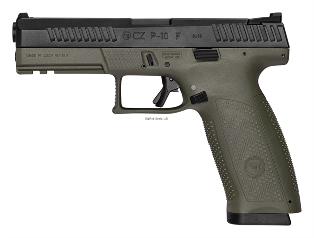 Picture of CZ Usa P-10 F 9Mm, Semi-Auto, OD Frame/Black Slide, Night Sights, 19Rd, 4.5" Bbl, Striker Fire