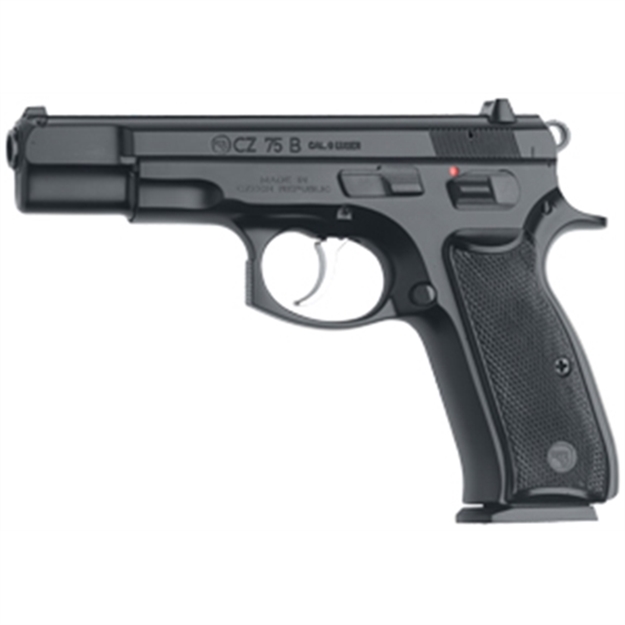 Picture of  Cz-Usa 91102 CZ 75 B  9Mm Luger 16+1 4.60" Steel Barrel, Black Serrated Steel Slide, Black Polycoat Steel Frame W/Beavertail, Black Plastic Grip