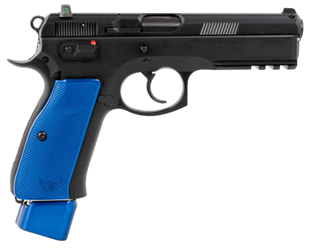 Picture of Czusa 91202 Czusa 75 Sp-01 9Mm Luger 4.60" 22+1 Black Black Steel Slide Blue Henning Aluminum Grip