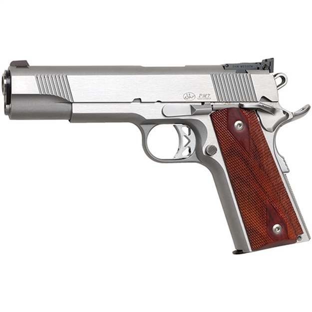 Picture of  Dan Wesson 01900 Pointman Seven *Ca Compliant 45 Acp 8+1 5" Stainless Steel Barrel, Brushed Stainless Steel Serrated Slide, Frame W/Beavertail, Wood Grip 806703019000