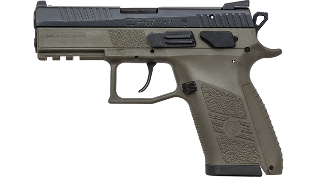 Picture of CZ Usa P-07 Semi-Auto Pistol, 9Mm, 3.75" Bbl, OD Green Frame, Black Slide, Ns, Interchange Back Straps, 15 Rnd 91077 806703910772