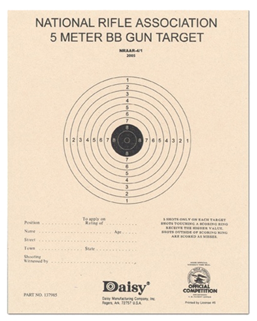 Picture of  Daisy 408 Nra 5-Meter Target Air Rifle Bullseye Hanging Paper 5 Meters Air Rifle Black/White 50 Per Pkg 039256004081