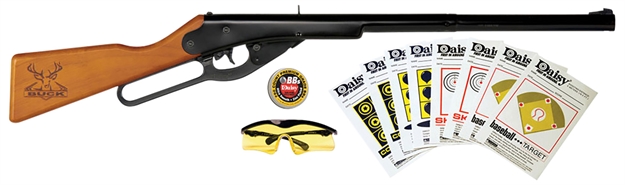 Picture of  Daisy 994105403 Buck Shooting Kit Spring Piston 177 BB 400Rd Shot 350 Fps, Black Barrel/Rec, Stained Hardwood Furniture, Includes Glasses/Premium Ammo/Targets