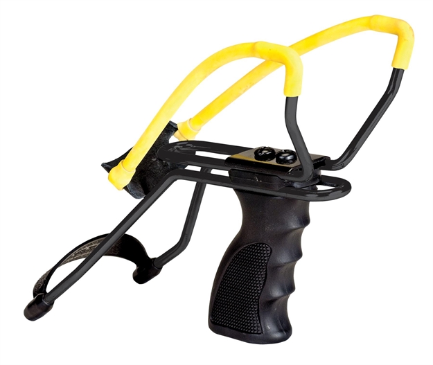 Picture of Daisy 998151506 998151506 Slingshot W/ Pistol Grip Yellow Steel Frame Black Molded Sure-Grip W/Wrist Support Handle P51