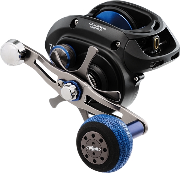 Picture of Daiwa Lexa 400 Type-Wn Low Profile Baitcast Reel With Clicker & Winn Grip, Rh, 6.3:1 Ratio, 6Bb, 15.3 Oz, 25Lb Drag, Black/Blue, 190Yds 20Lb Mono