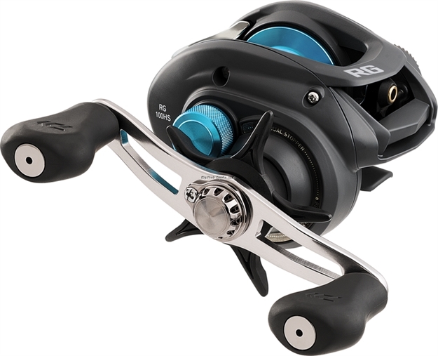 Picture of Daiwa RG High Speed Low Profile Baitcast Reel, Lh, Left Hand, 6Bb, 6.3:1 Ratio, 120 Yds 12Lb Mono, Gunmetal Grey/Blue