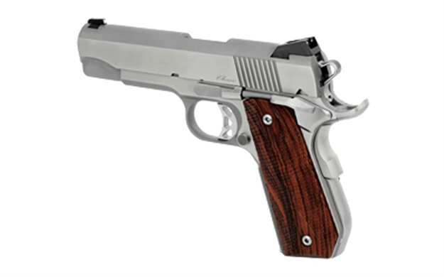 Picture of  Dan Wesson 01912 Commander Classic *Ca Compliant 45 Acp 8+1 4.25" Stainless Match Grade Barrel, Brushed Stainless Steel Serrated Slide & Bobtail Frame, Wood Grip, Ambidextrous 806703019123