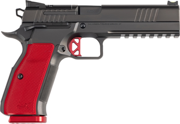 Picture of  Dan Wesson 92003 Dwx  9Mm Luger 19+1 4.95" Black Match Grade Barrel, Black Dlc Optics Ready Serrated Steel Slide, Black Aluminum Frame W/Beavertail & Picatinny Rail, Red Textured Aluminum Grip 806703920030