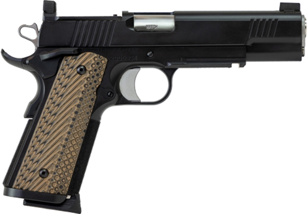 Picture of  Dan Wesson 01799 Specialist  45 Acp 8+1 (2) 5" Match Grade Stainless Barrel, Black, Beavertail Frame With Pic. Rail, Optic Cut Serrated Side, Black/Brown G10 Grip, Night Sights