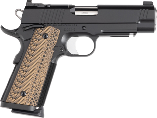 Picture of  Dan Wesson 01795 Specialist Commander Full Size Frame 45 Acp 8+1 4.25" Stainless Steel Barrel, Black Duty Serrated Steel Slide, Black Duty Steel Frame W/Picatinny Rail, Black/Brown G10 Grip
