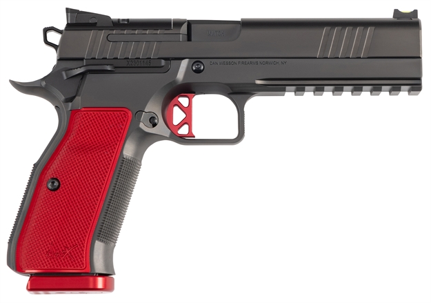 Picture of  Dan Wesson 92003 Dwx  9Mm Luger 19+1 4.95" Black Match Grade Barrel, Black Dlc Optics Ready Serrated Steel Slide, Black Aluminum Frame W/Beavertail & Picatinny Rail, Red Textured Aluminum Grip 806703920030
