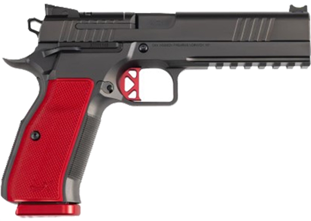 Picture of  Dan Wesson 92003 Dwx  9Mm Luger 19+1 4.95" Black Match Grade Barrel, Black Dlc Optics Ready Serrated Steel Slide, Black Aluminum Frame W/Beavertail & Picatinny Rail, Red Textured Aluminum Grip 806703920030