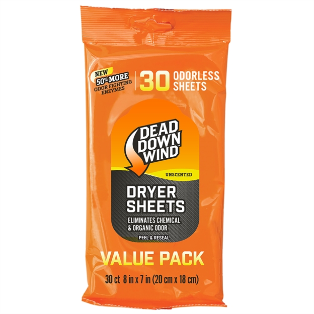 Picture of  Dead Down Wind 113019 Dryer Sheets  Odor Eliminator Odorless Scent Dryer Sheet 30 Per Pkg
