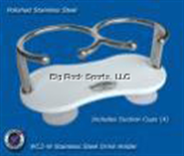 Picture of Deep Blue Double Drink Holder Ssteel W/White Base Suction Cup