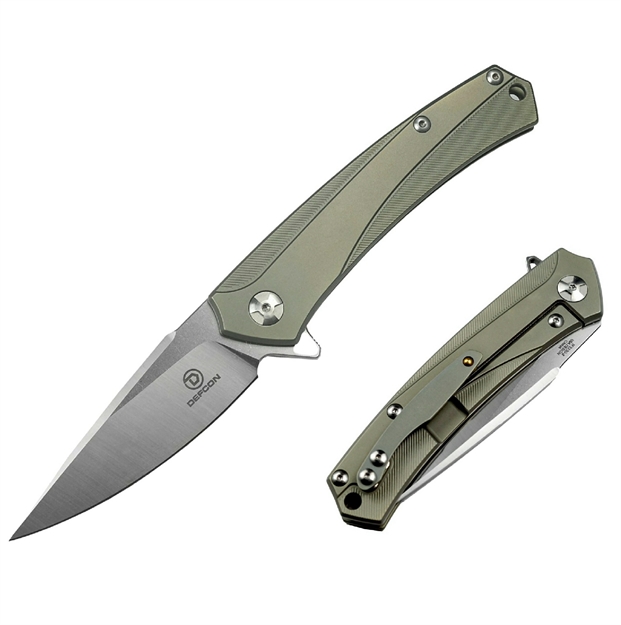 Picture of Defcon Barracuda D2 Folder 3.5In Blade Green Titanium Handle