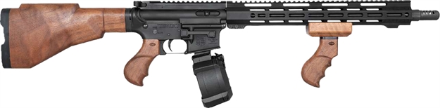 Picture of Diamondback Db1425p001 Dbr Tommy Gun 9Mm Luger 50+1 Drum 16", Black Rec/15" M-Lok Handguard, Wood Tommy Gun Style Furniture With Foregrip, Flash Hider, Includes Savior Equipment Guitar Case DB1480P001 810035756045