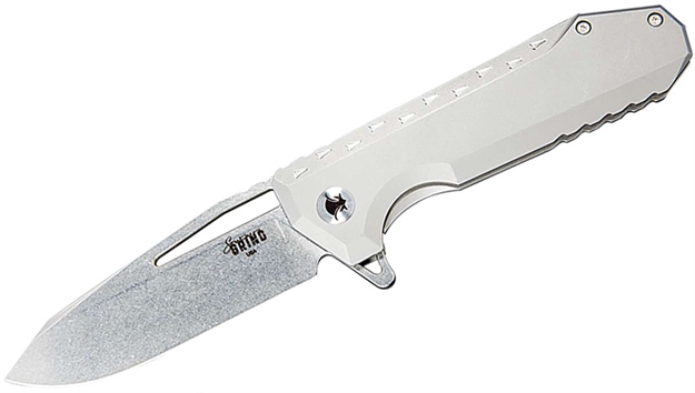 Picture of  Southern Grind Sg0903001101 Penguin  3.50" Folding Drop Point Plain Stonewashed Cpm S90v Blade, Silver Titanium Handle 817055020972