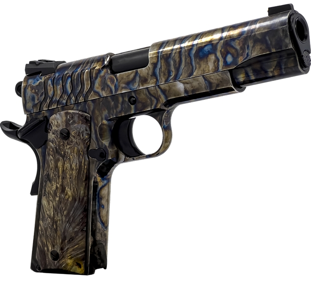 Picture of Dickinson Llc Dcksn45fs 1911 Premium Fireball 45 Acp 9+1 5" Black Steel Barrel, Fireball Serrated Aluminum Slide, Fireball Steel Frame, Wood Grip DKSN45FS