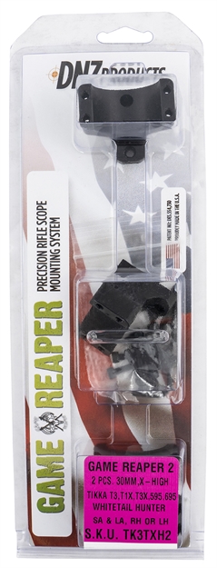 Picture of Dnz  Game Reaper 2 Scope Mount/Ring Combo Matte Black Tikka T1x/T3/T3x/595/695/Whitetail Hunter 30Mm Tube Extra High Rings Aluminum Rifle TK3TXH2