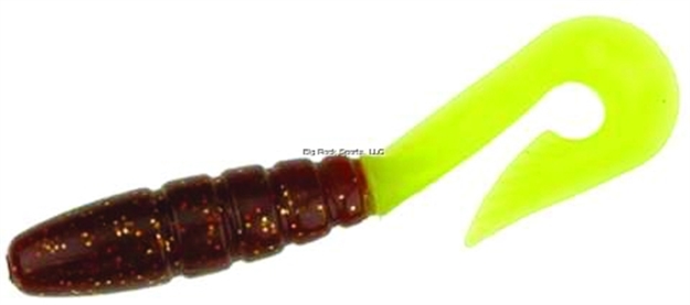 Picture of Doa C.A.L. Curl Tail Grub, 3", Rootbeer/Chartreuse Tail, 12/Pack
