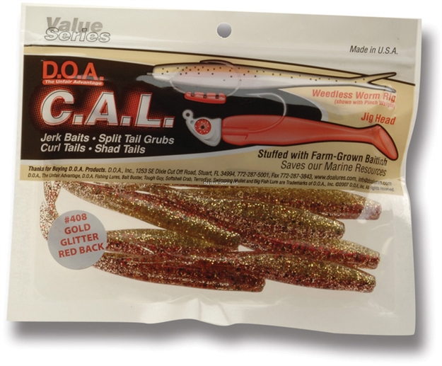 Picture of Doa C.A.L. Jerk Bait, 4", Red/Gold Glitter, 12/Pack
