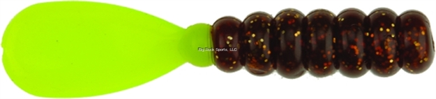 Picture of Doa C.A.L. Paddle Tail Grub, 3", Rootbeer/Chartreuse Tail, 12/Pack