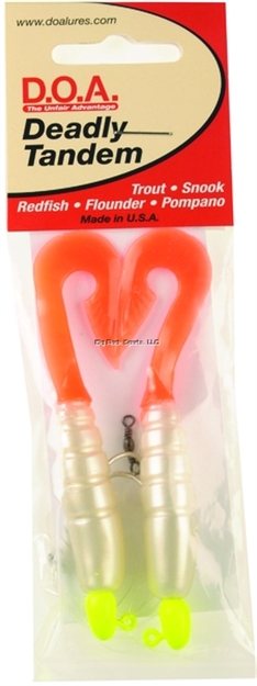 Picture of Doa Deadly Tandem Twin Curl Tail, 1/16 Oz, Pearl/Firetail