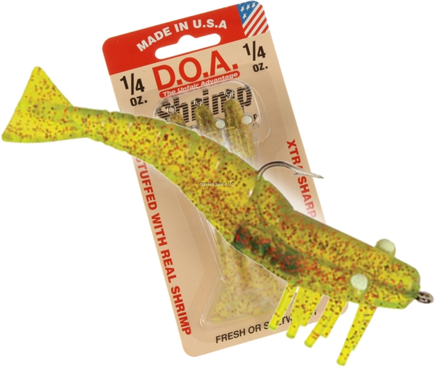 Picture of Doa Shrimp Lure, 3", 1/4 Oz, Red Glitter/Chartreuse, 3/Pack