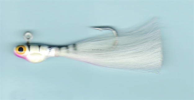 Picture of Dons Jigs Pot Bellie Jig, 3/8 Oz, Glitter Tail/White & Red Head
