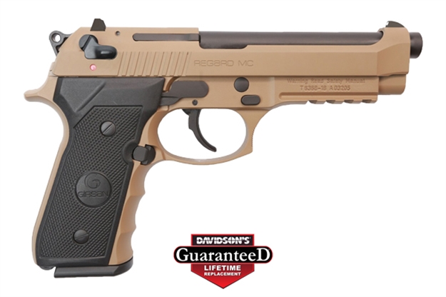 Picture of  Girsan 390084 Regard MC 9Mm Luger Caliber With 4.90" Barrel, 18+1 Capacity, Overall Flat Dark Earth Finish, Aluminum Picatinny Rail Frame, Serrated Steel Slide & Finger Grooved Black Polymer Grip 741566903373