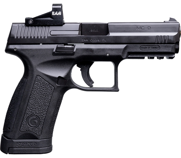 Picture of  Eaa Girsan 390350 Mc9 TV 9Mm Luger 17+1  4.20" Black Steel Barrel  Blued Optic Ready/Serrated Steel Slide  Black Polymer Frame W/Picatinny Rail, Eaa Far-Dot Red Dot, Ambidextrous 741566903779