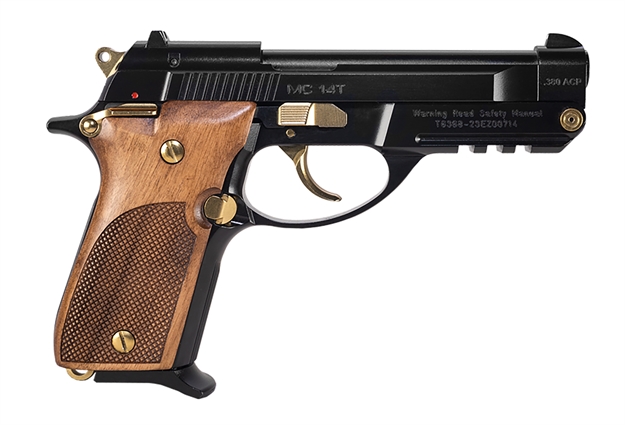 Picture of European American Armory Mc14t Tipup 380Acp 3.81" Blk/Gold Woodgrip 13Rd 390875