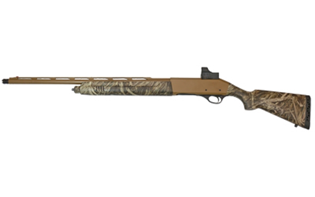 Picture of  Akkar 111414 Churchill 220 Gobbler 20 Gauge 24" Vent Rib Barrel 3" 3+1, Tan Cerakote Aluminum Optic Cut Receiver, Natural Camo Synthetic Stock, Includes Red Dot (Youth) 741566904776