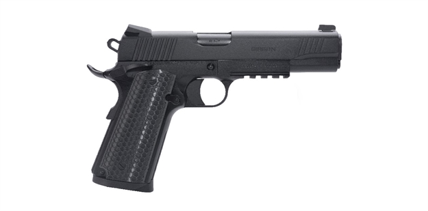 Picture of  Girsan 392060 Mc1911 S Untouchable Full Size 45 Acp 8+1 5" Black Steel Barrel, Black Serrated Steel Slide & Frame W/Beavertail & Picatinny Rail, Black Polymer Grip