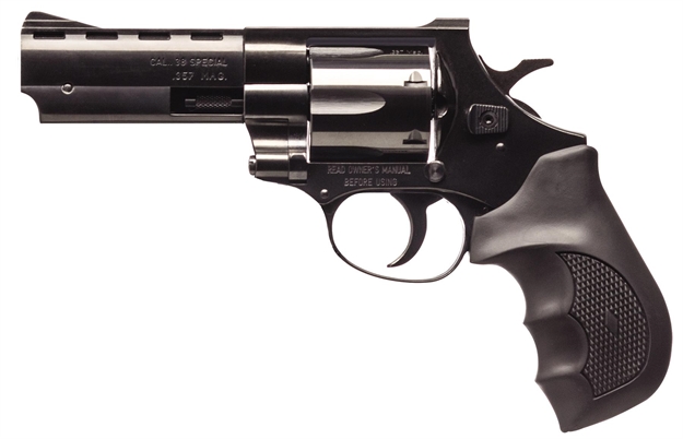 Picture of  Weihrauch Guns 770123 Windicator  38 Special 6Rd 4" Blued Steel Barrel & Cylinder, Compact Blued Steel Frame W/Exposed Hammer, Ramp Front/Fixed Rear Sights, Finger Grooved Black Rubber Grip 741566104237