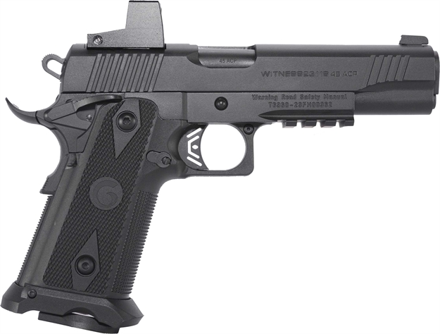 Picture of  Eaa 395040 Witness2311  45 Acp 11+1 5" Black Barrel, Black Serrated Slide & Polymer Frame W/Picatinny Rail & Beavertail Black Checkered Polymer Grips 741566906220