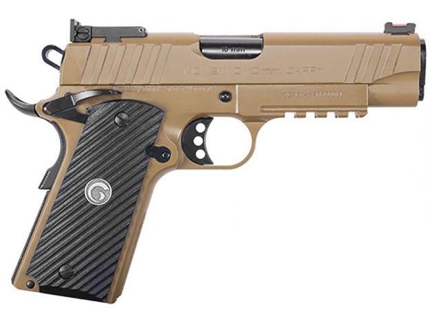 Picture of  Eaa Girsan 390607 Mc1911 C  Carry Frame 10Mm Auto 9+1, 4.40" Black Steel Barrel, Desert Earth Serrated Steel Slide, Desert Earth Steel Frame W/Beavertail & Picatinny Rail, Black Grip, Ambidextrous 741566905896