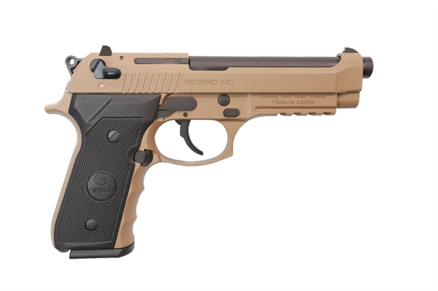 Picture of  Girsan 390084 Regard MC 9Mm Luger Caliber With 4.90" Barrel, 18+1 Capacity, Overall Flat Dark Earth Finish, Aluminum Picatinny Rail Frame, Serrated Steel Slide & Finger Grooved Black Polymer Grip 741566903373