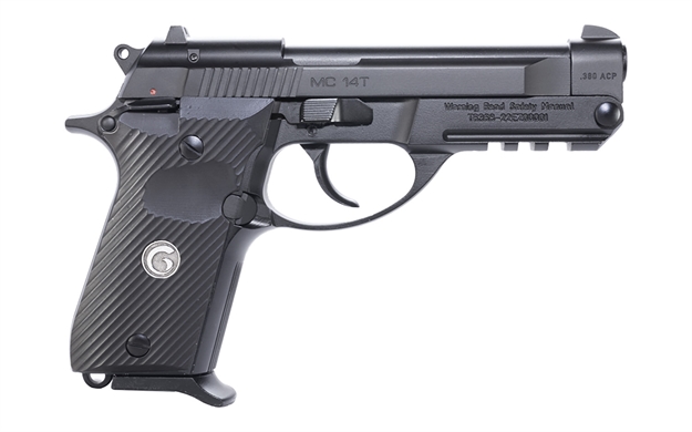 Picture of  Eaa Girsan 390850 MC 14T Solution Compact Frame 380 Acp 13+1, 4.50" Black Steel Tip-Up Barrel, Serrated Steel Slide & Aluminum Frame W/Picatinny Rail, Black Checkered Polymer Grip Ambidextrous 741566905933