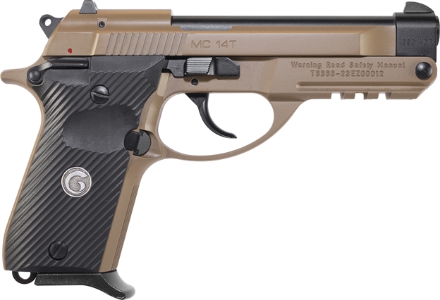 Picture of  Eaa Girsan 390860 MC 14T Solution Compact Frame 380 Acp 13+1, 4.50" Black Steel Tip-Up Barrel, Flat Dark Earth Serrated Steel Slide & Aluminum Frame W/Picatinny Rail, Black Grip, Ambidextrous 741566906022